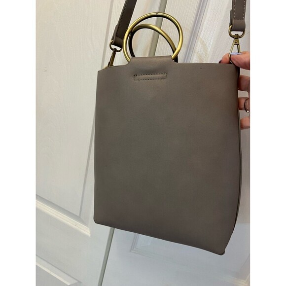 Anthropologie Taupe Gray bracelet Satchel Crossbody Leather Tassel Solid Neutral - Picture 5 of 10
